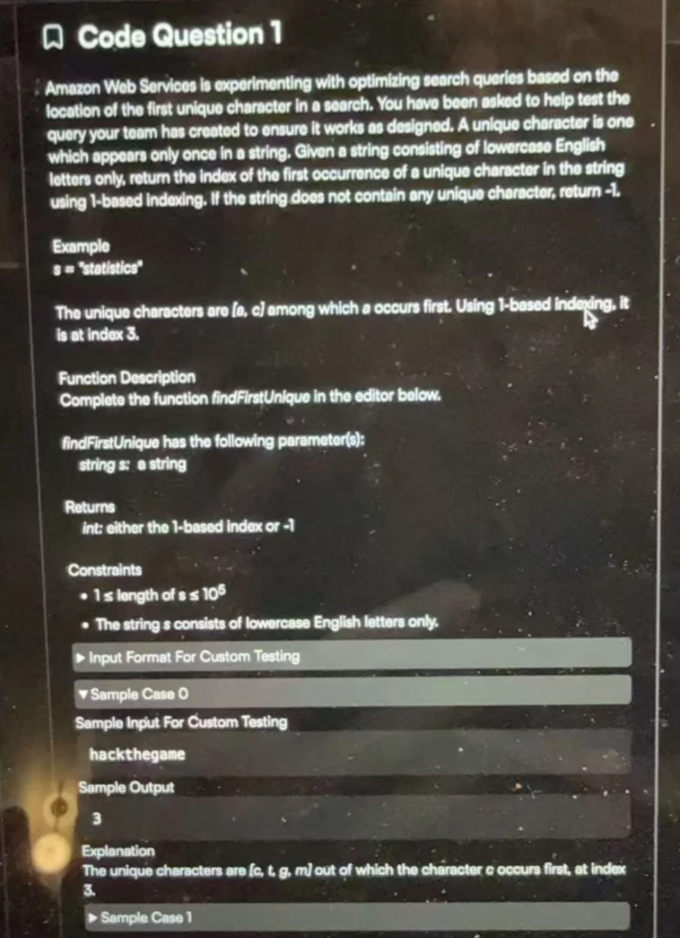 Amazon Intern OA HackerRank 截图 Q2