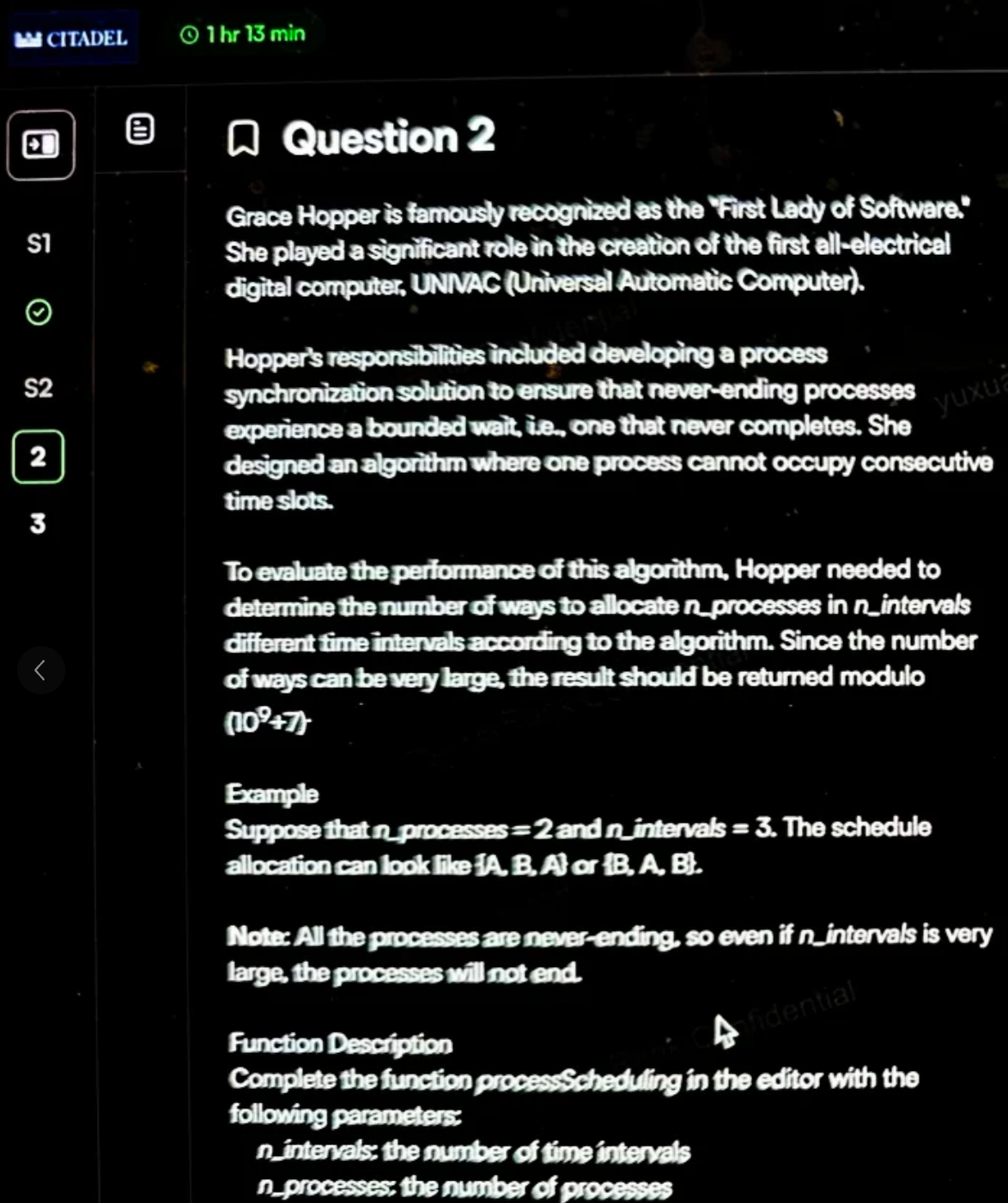Citadel OA Question 1
