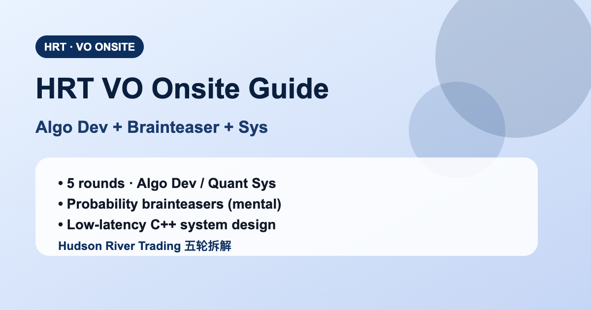 HRT VO Onsite 全攻略｜Hudson River Trading 五輪面試 Algo Dev + Brainteaser + 系統設計