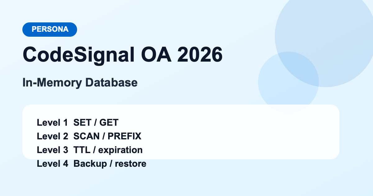 Persona OA 2026 真题解析：CodeSignal 内存数据库 Level 1-4 完整通关｜一亩三分地