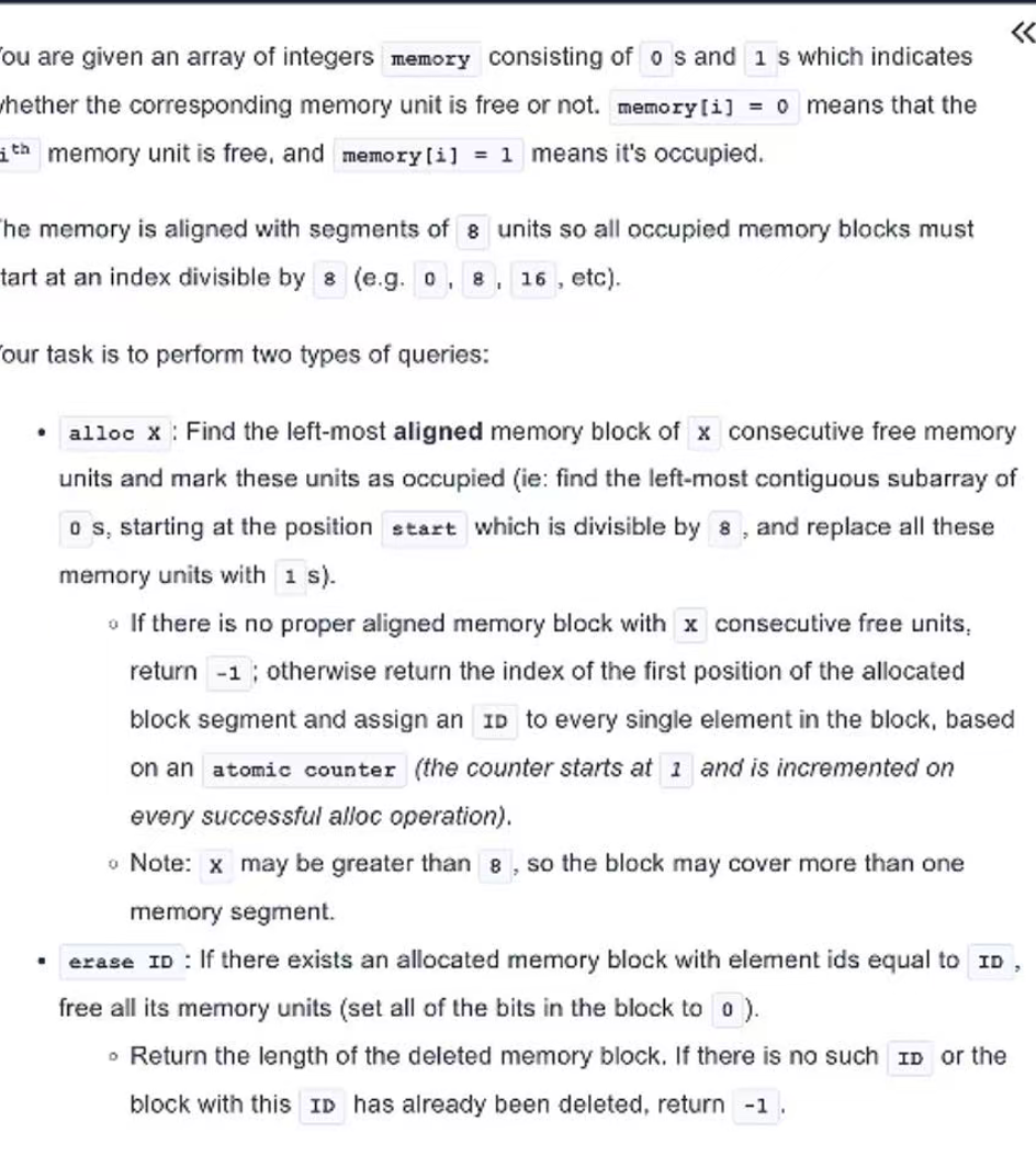 TikTok CodeSignal Backend OA Q3 Memory Allocator